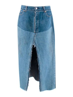 RE/DONE Two-Tone Denim Slit Front Reconstructed Midi Skirt