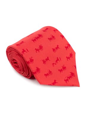 Hermes Red Horse Patterned Silk Tie