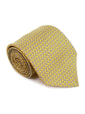 Hermes Yellow Padlock and Key Patterned Silk Tie