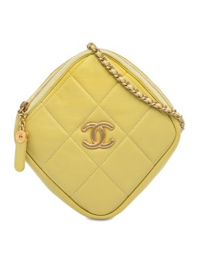 Chanel Yellow CC Lambskin Diamond Clutch with Chain