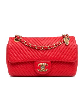 Chanel Red Chevron Medium  Quilted Medallion Charm Surpique Flap Bag