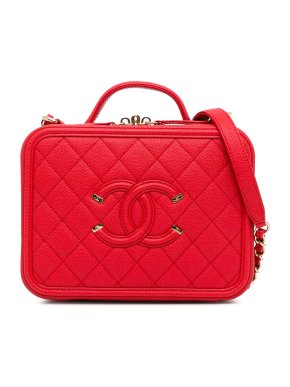 Chanel Red Caviar Leather Medium CC Filigree Vanity Case
