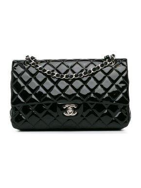 Chanel Black Patent Leather Medium Double Flap Bag