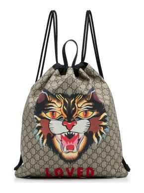 Gucci GG Supreme Angry Cat Drawstring Backpack