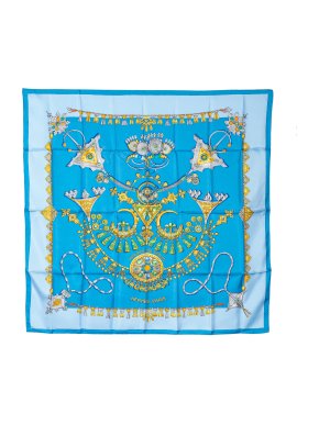 Hermes Blue 'Parures Des Sables' Silk Scarf