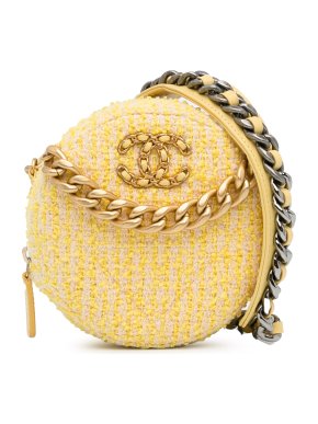 Chanel Yellow Tweed 19 Round Clutch with Chain
