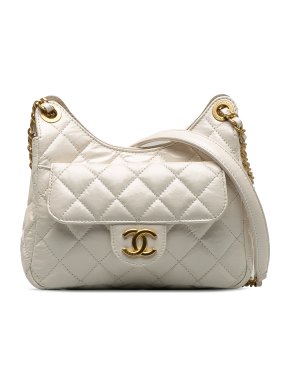 Chanel White Small CC Crumpled Calfskin Wavy Hobo Bag