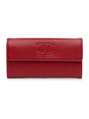 Chanel Red Caviar Leather Long Wallet
