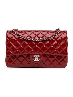 Chanel Red Patent Leather Medium Classic Double Flap Bag