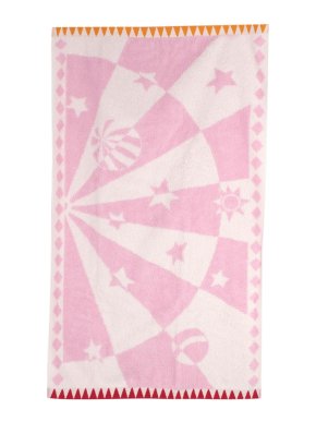 Hermes Pink and White Circus Patterned Bath Towel