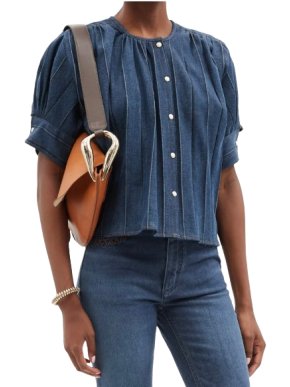 Chloe Pleated Denim Blouse