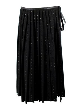Valentino Black Wool Crystal Embellished Pleated Midi Skirt