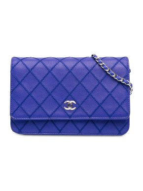 Chanel Blue CC Quilted Calfskin Fancy Wallet On Chain