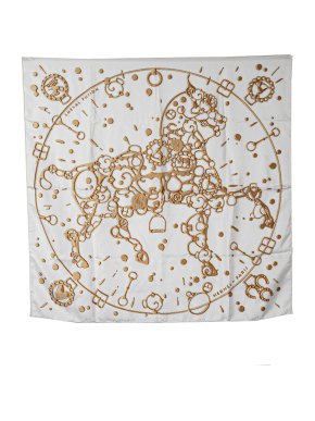Hermes White 'Cheval Fusion' Silk Scarf