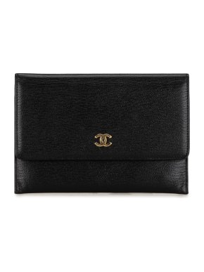 Chanel Vintage Black CC Calfskin Passport Cover