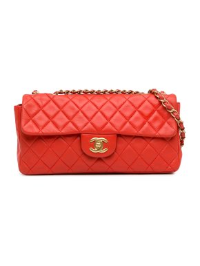 Chanel Red Lambskin East West Single Flap Bag