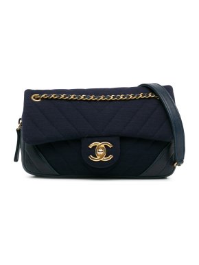 Chanel Navy CC Chevron Jersey Flap Bag