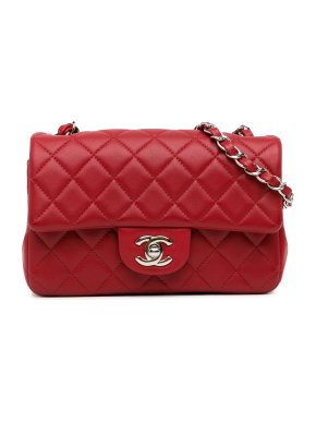 Chanel Red Lambskin Mini Rectangular Single Flap Bag