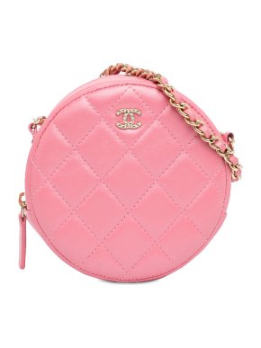 Chanel Pink CC Quilted Lambskin Round Pearl Clutch with Chain 1