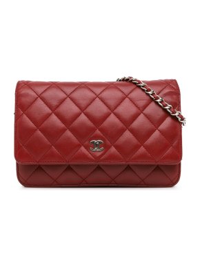 Chanel Red Lambskin Classic Wallet on Chain