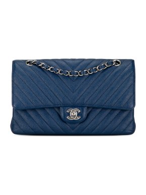 Chanel Blue Chevron Caviar Medium Double Flap