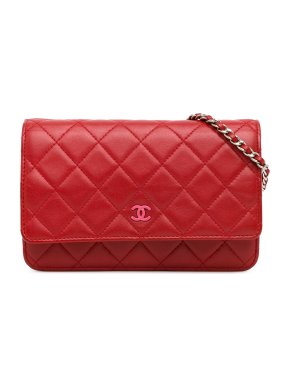 Chanel Red Lambskin Classic Wallet on Chain