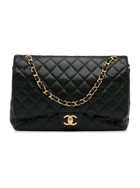 Chanel Black Caviar Leather Maxi Double Flap Bag