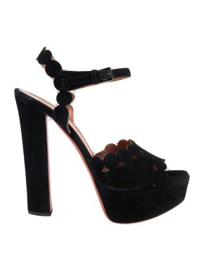 Alaia Black Suede Laser Cut Platform Sandals