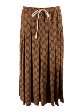 Gucci Brown Monogram Pleated Jersey Midi Skirt