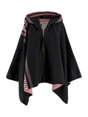 Emilio Pucci Black and Mauve Hooded Zip Wool Poncho