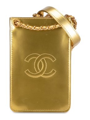 Chanel Gold Patent Leather CC Phone Holder Crossbody
