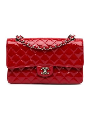 Chanel Red Patent Leather Medium Classic Double Flap Bag