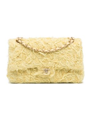 Chanel Yellow Fringed Tweed Medium  Double Flap Bag 1