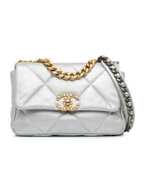 Chanel Silver Medium Metallic Lambskin 19 Flap Bag