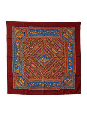 Hermes Burgundy 'Qalamdan' Silk Scarf