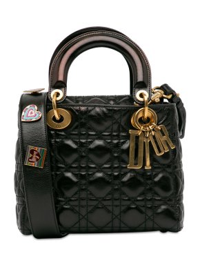 Dior Black Small Crinkled Patent Cannage Lucky Badges My Lady Dior
