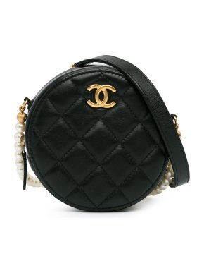 Chanel Quilted Calfskin About Pearls Round Clutch with Chain