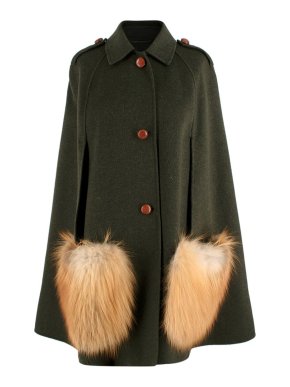 Weekend Max Mara Green Cape with Fur Detail
