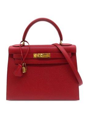 Hermes Kelly 28 Sellier in Red Courchevel Leather with Gold Hardware
