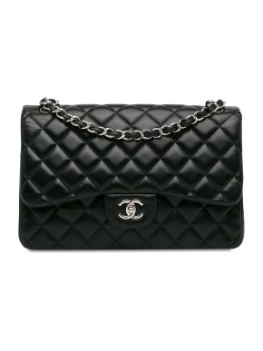 Chanel Black Lambskin Jumbo Classic Double Flap Bag