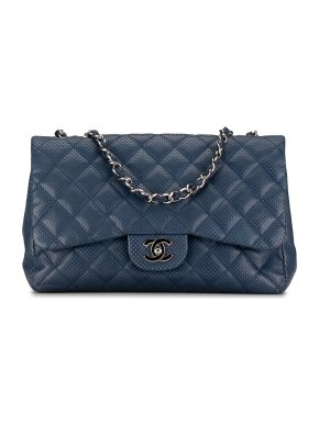 Chanel Blue Perforated Jumbo Classic Single Flap Bag