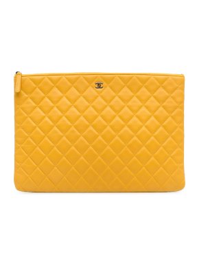 Chanel Yellow Quilted Lambskin O Case Clutch