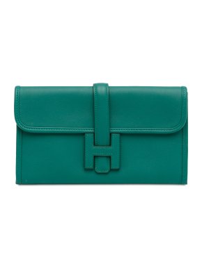 Hermes Jige Duo Clutch in Teal Swift Leather
