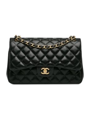 Chanel Black Lambskin Jumbo Classic Double Flap Bag