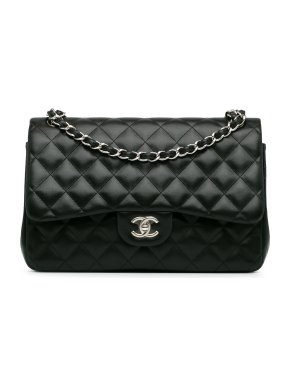Chanel Black Lambskin Jumbo  Double Flap Bag