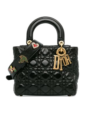 Dior Black Small Crinkled Patent Cannage Lucky Badges My Lady Dior