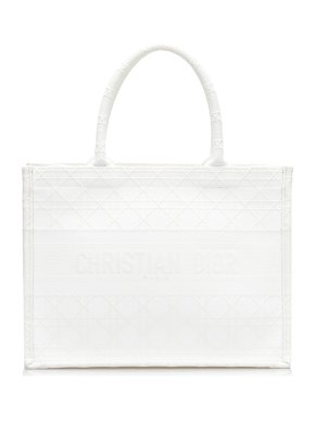 Dior White Medium Cannage Book Tote