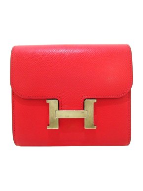 Hermes Constance Compact Wallet in Red Epsom Leather with Palladium Hardware