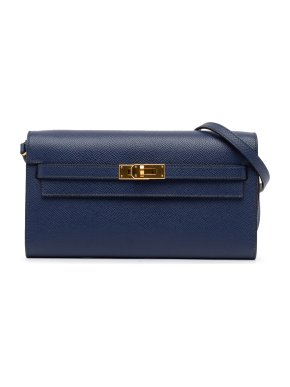 Hermes Kelly To Go Wallet in Blue Epsom Leather with Gold Hardware