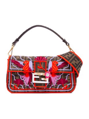 Fendi Zucca Canvas Bird Embroidered Baguette Bag
